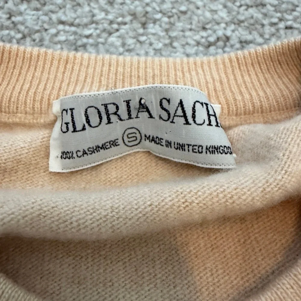 Gloria Sachs 100% Cashmere Sweater Womens S Tan Short Sleeve Crewneck Luxury